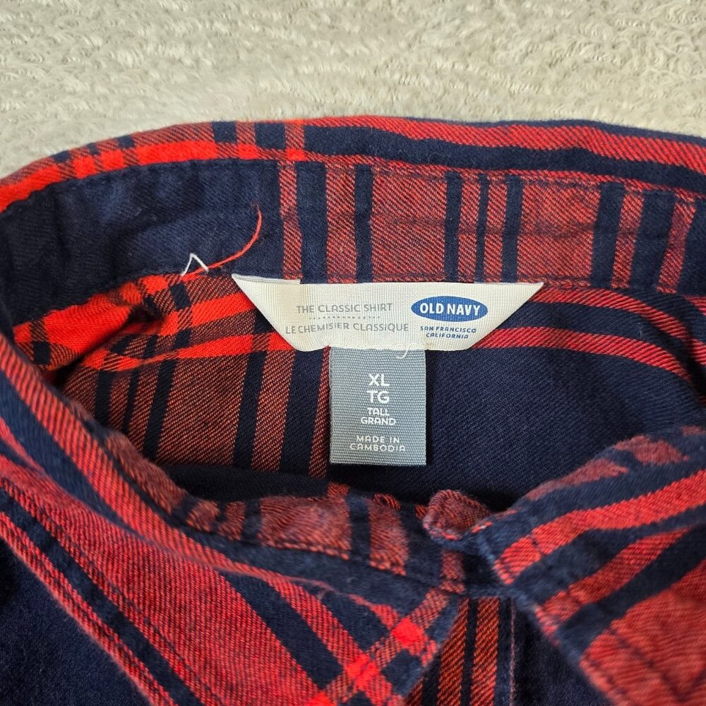 Old Navy Flannel Shirt Women Extra Large Tall Red Blue Plaid Button Up Tartan - Picture 7 of 11